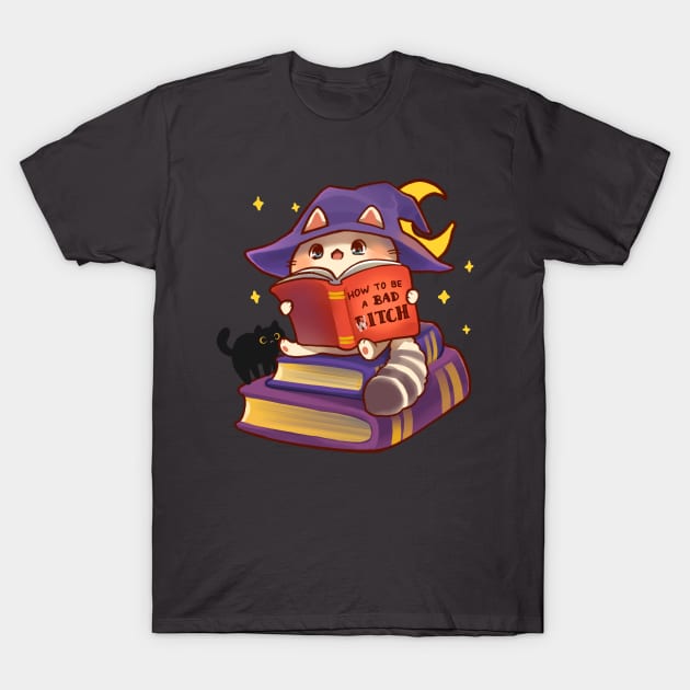 How to be a Bad... Witch? Halloween Cat T-Shirt by vooolatility